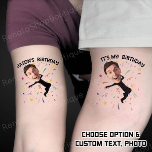 Personalized Funny Birthday Face Temporary Tattoo, Custom Photo Party Tattoo, Matching Birthday Crew Tattoo, Personalized Celebration Gift