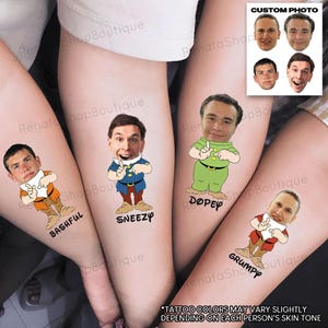 Personalized Face 7 Dwarf Temporary Tattoos,  Halloween Costume Party Favors, Bachelor Party Favors Gift, Fantasy Dress-Up Accessories