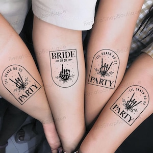 Custom Bride Or Die Bachelorette Temporary Tattoo, Skeleton Bride Tattoos, Bride Squad GirlsTattoo, Spooky Bach Wedding Party Favors Gift