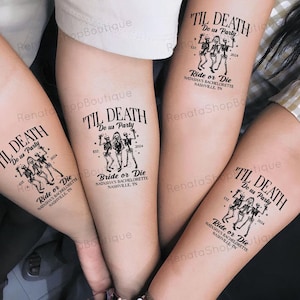 Personalized Bride Or Die Bachelorette Temporary Tattoo,Skeleton Bride Tattoos,Bride Squad GirlsTattoo,Spooky Bach Wedding Party Favors Gift