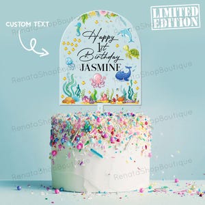 Personalized Sea Animals Acrylic Birthday Topper, Custom Name Age Cake Topper, First Birthday Party Decor, Boy or Girl Birthday Party Decor