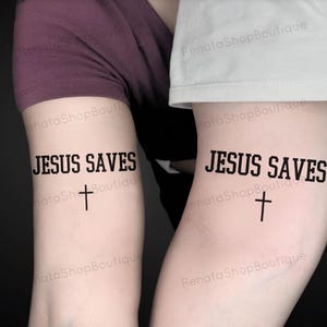 Jesus Saves Temporary Tattoo, Christian Cross Tattoos, Faith Based Jesus Tattoo, Bible Verse Tattoo for Christians, Religious Gifts