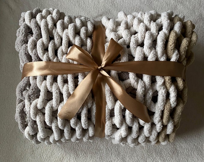 Custom Handknit Chunky Chenille Throw, fuzzy blanket, knit large throw (available in variety of colors)