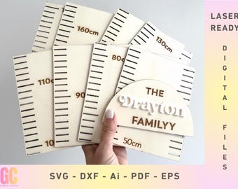 Kids Growth Chart 180cm Height Ruler 9 piece | Laser Cut Vector (Glowforge, XTool, Cricut)