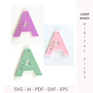 Lot d'étiquettes personnalisées en acrylique lettre pour sac d'école pour enfants | Alphabet de lettres majuscules de A à Z avec trou et 3 polices de pochoir différentes Prêt pour le laser