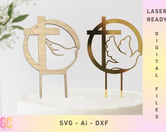 Dove Cross Baptism Cake Toppers Set SVG | Laser Cut Vector (Glowforge, XTool, Cricut, CNC)