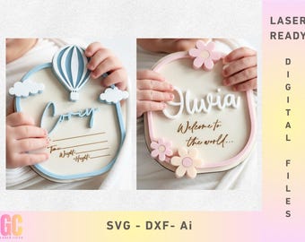 Baby Announcement Plaques SVG| Newborn Photo Props | Boy & Girl Birth | (Glowforge, XTool, Cricut, CNC)