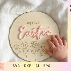 Babys meine erste Osterplakette SVG: Wildblumen Photo Prop | Junge oder Mädchen (Digital Download)