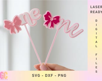 One Bow Coquette First Birthday Cake Topper Bundle | Laser Cut (Glowforge, XTool, Cricut, CNC)