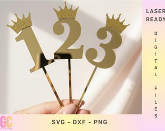 Princess Crown Birthday Toppers Ages 1 2 & 3 | Laser Cut Vector (Glowforge, XTool, Cricut)