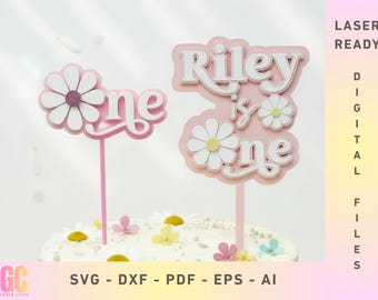 One Daisy First Birthday Cake Topper SVG | Laser Cut Vector (Glowforge, XTool, Cricut, CNC)