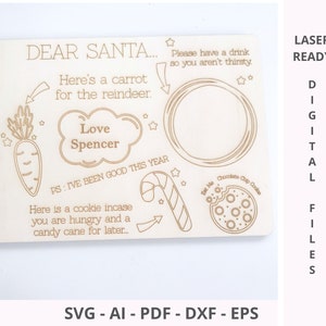 Caro Babbo Natale Vassoio da tavola SVG Pacchetto di 4 tavole sagomate / Biscotti da tavola della vigilia di Natale per Babbo Natale / 4 forme / File tagliati al laser Dxf AI Vettore Pdf
