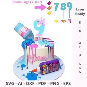 Lot de 7, 8 et 9 ans Slime pour gâteaux pour enfants et Slime SVG | Joyeux anniversaire Slime pour gâteau thème Happy 7th 8th 9th Birthday coupé des fichiers