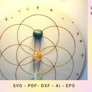 Seed of Life Crystal Grid Board SVG: Moon & Stars Laser Cut File (Digital download)