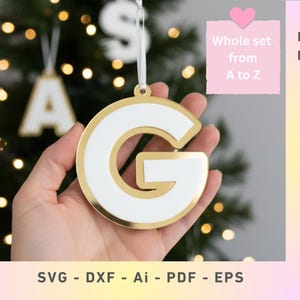 Conjunto de adornos navideños con el alfabeto de la A a la Z en formato SVG / Archivo de corte láser para adornos en capas / Descarga digital