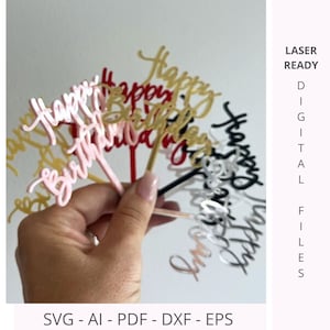 Fichier découpé au laser SVG Happy Birthday Cake et Cupcake | Décorations de gâteau d'anniversaire | Fichiers de découpe laser Dxf SVG | Fichiers vectoriels Cricut Xtool