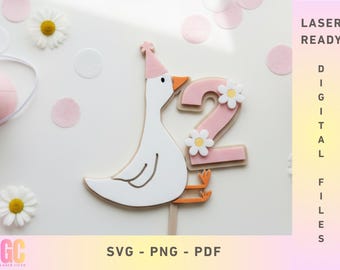 Two Silly Goose Cake Topper Birthday SVG | Laser Cut Vector (Glowforge, XTool, Cricut, CNC)