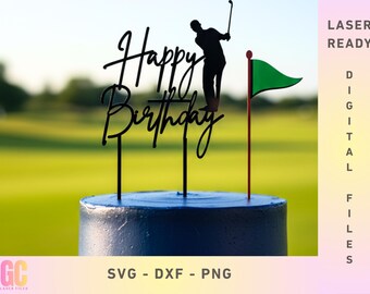 Happy Birthday Cake Topper Golfer Flag SVG | Laser Cut Vector (Glowforge, XTool, Cricut, CNC)