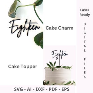 Lot de dix-huit décorations pour gâteau et dix-huit breloques pour gâteau SVG | Décorations pour 18e anniversaire | Décorations de gâteau pour joyeux 18e anniversaire Fichiers découpés au laser
