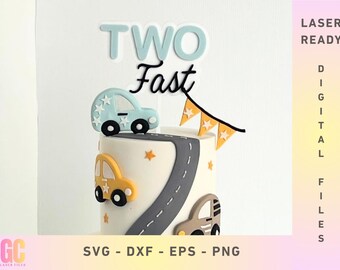 Two Fast Cake Topper SVG Layered 2nd Birthday | Laser Cut Vector (Glowforge, XTool, Cricut)