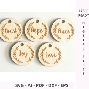 Adventskalender kaarslabels SVG-bundel | Tags Christus Hoop Vrede Vreugde Liefde Olijftak | Cadeaukaartje kaars, waarderingscadeau | Label voor kaars
