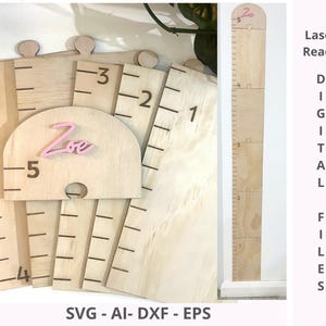 Growth Chart 5 Foot | Sits on 3.5&quot; Baseboard | SVG DXF EPS Files | Laser Cut Height Ruler | Digital File for Lasers , Glowforge & Cricut