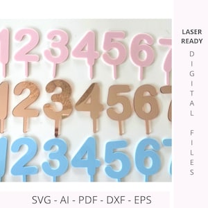 Bundle Kuchenstecker und Cupcake Toppers SVG | Kindergeburtstag Alter von 1 bis 0 | 1 2 3 4 5 6 7 8 9 0 | Laser geschnitten Vektorgrafik DXF