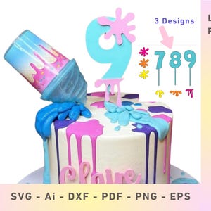 Adornos para tartas de cumpleaños con diseño de slime en formato SVG: Edades 7, 8, 9 / Vector para corte láser (Glowforge, XTool, Cricut, CNC)