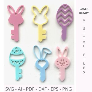 Easter Bunny Magic Keys x 6 bundel digitale SVG-bestanden | Rabbit Keys SVG | Pasen ornamenten Svg | Laserklare bestanden | Vectorbestanden DXF-png