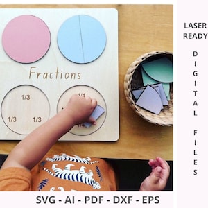 Engagierende Lernspielzeug: Brüche Puzzle SVG | Kinder Mathe Aktivität Dxf | Dateien schneiden | Dateien zum gravieren und schneiden