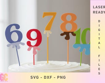 1 to 10 Slime Cake Toppers Bundle | Laser Cut Vector (Glowforge, XTool, Cricut, CNC)