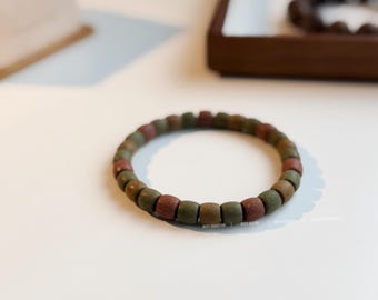 Herbal Incense Barrel Bead Bracelet Pressed Aromatic Beads with Natural Botanical Scent Earth Tone Stretch Bracelet for Him Meditation Gift