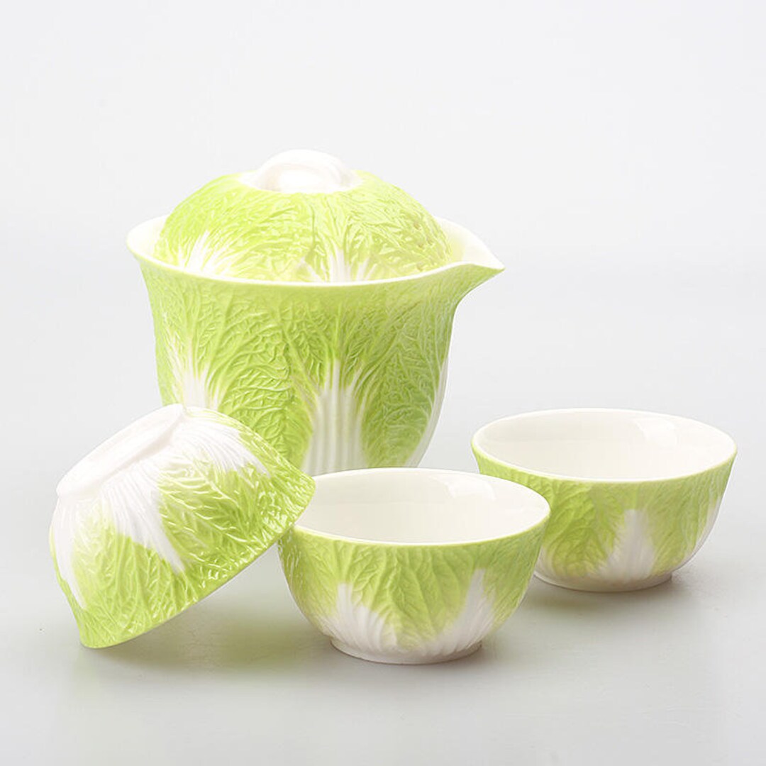 Handmade Creative Cabbage Shaped Kung Fu Tea Set Tenmoku Tea Bowl With ...