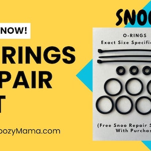 May include: A black and white image of a Snoo O-Rings Repair Kit. The kit includes a variety of O-rings, zip ties, and a note that says "Free Snoo Repair Support with Purchase".