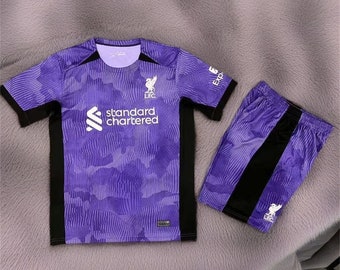 Maillot de football personnalisé, maillot Liverpool Away 23-24, maillot et short #11 Salah Purple, cadeau pour les fans