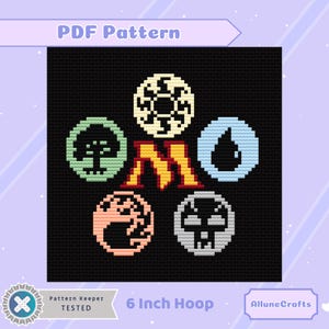 Magic the Gathering MTG Mana Symbols Cross Stitch Pattern | Medium | 6 Inch Hoop | Beginner Cross Stitch | PDF Pattern |