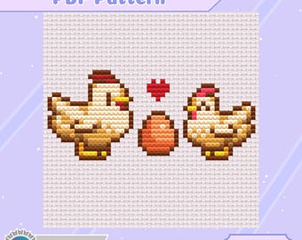 Stardew Valley Huhn Liebe Kreuzstichmuster | Klein | 4-Zoll-Reifen | Anfänger | PDF Nähanleitung |