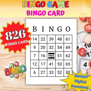 826 Carte Bingo Numeriche per Tutte le Età / Bingo Grande e Semplice / Gioco per Famiglia, Feste, Eventi e Attività in Classe / Prodotto Digitale