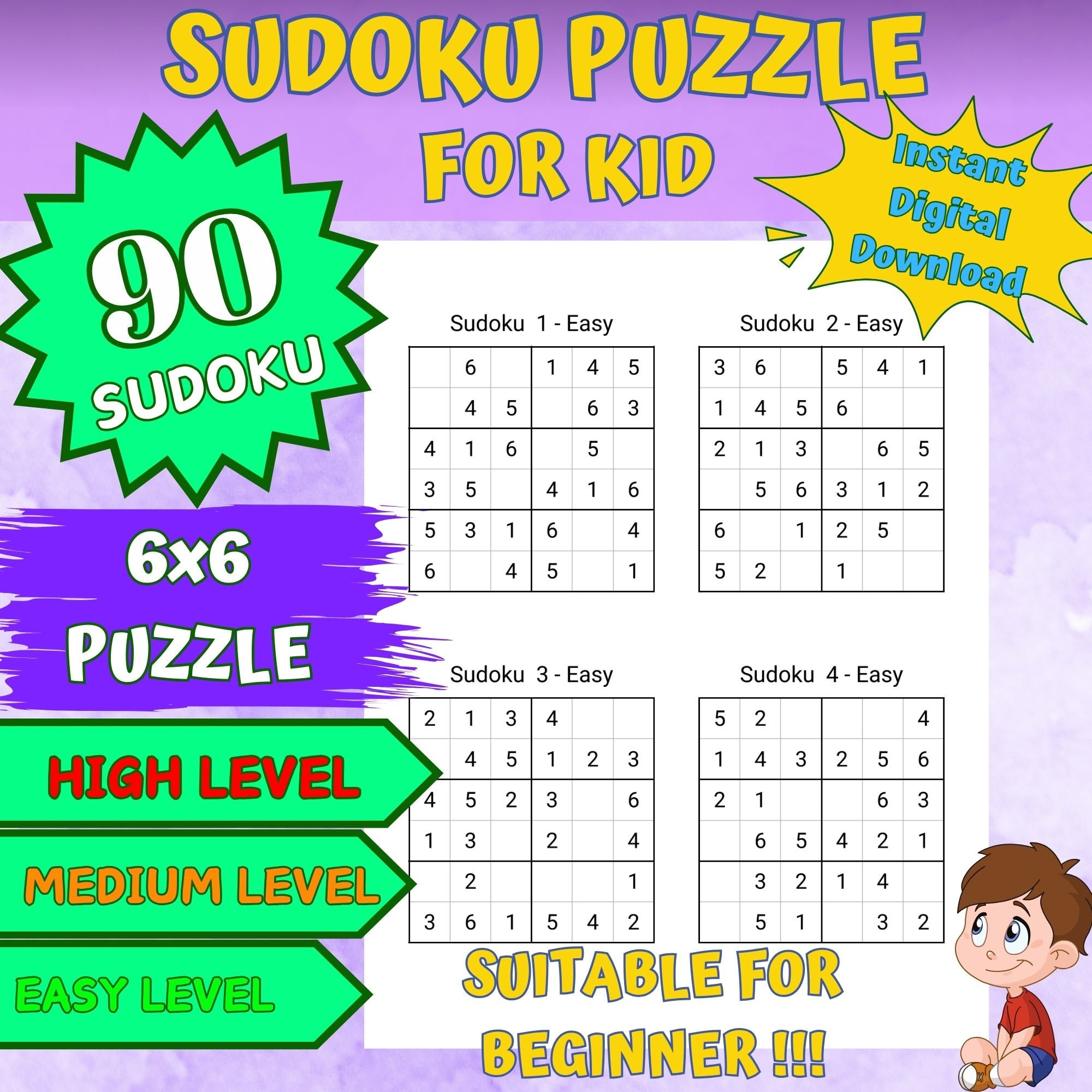 Printable Sudoku 6x6 for Kids | 90 Puzzles With Solutions | Easy ...