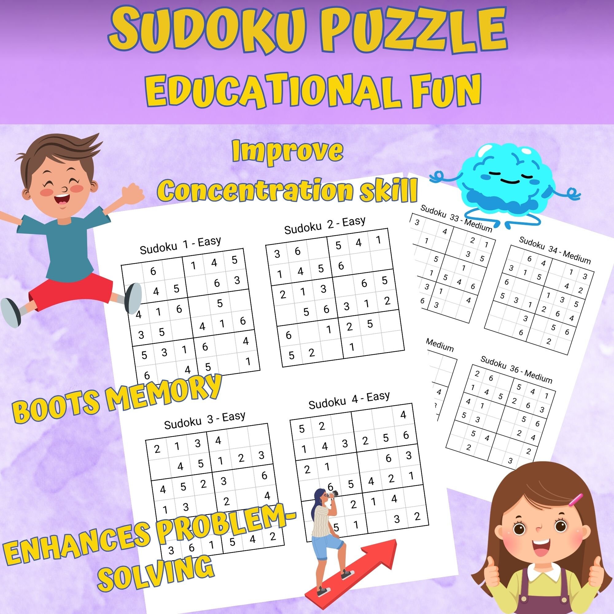 Printable Sudoku 6x6 for Kids | 90 Puzzles With Solutions | Easy ...