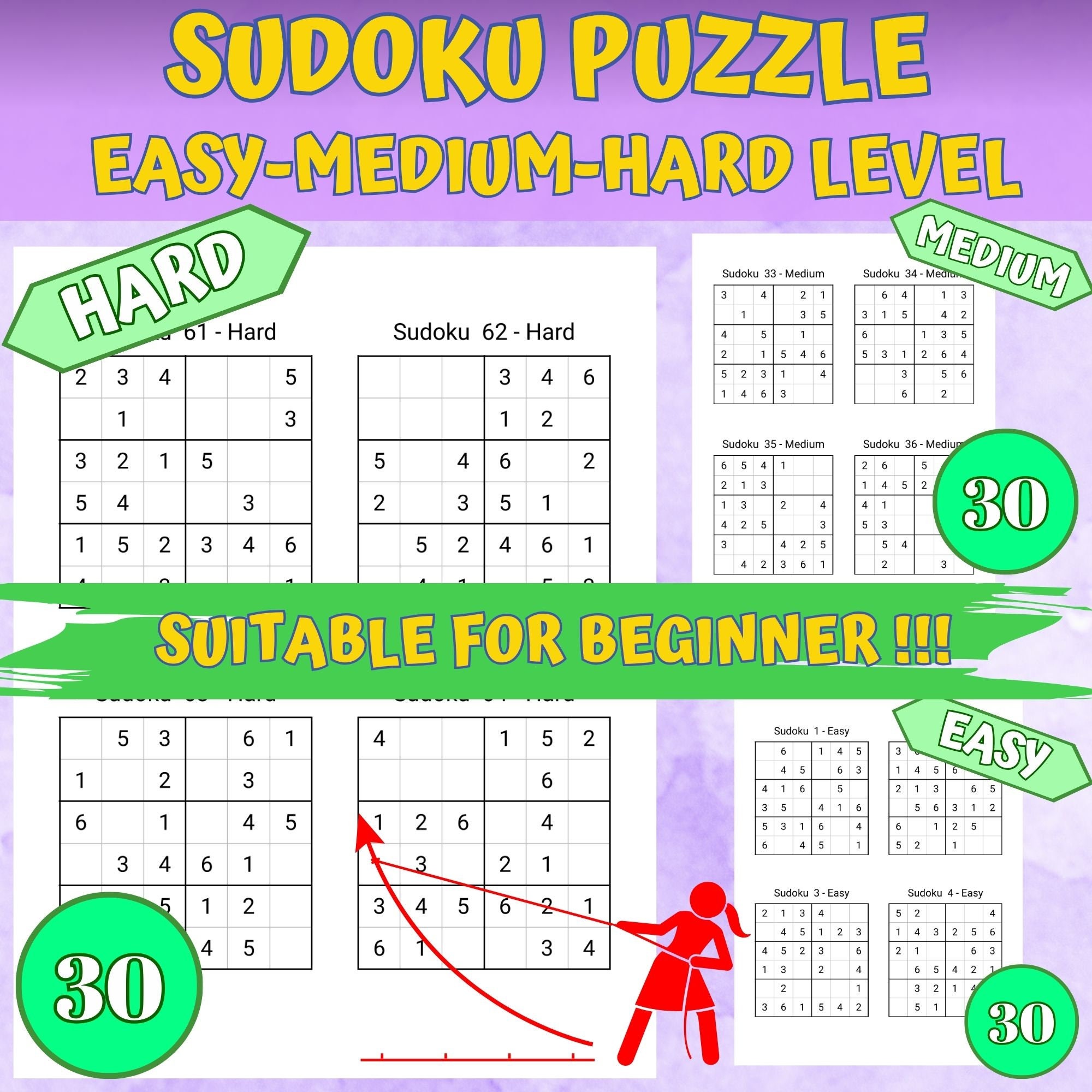 Printable Sudoku 6x6 for Kids | 90 Puzzles With Solutions | Easy ...