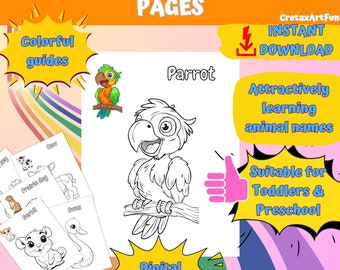 Domestic Animal l Coloring Sheet | Educational Art |  Learning Activity for Toddler Preschoolers & School Age | Printable | CretaxArtFun