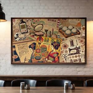 Retro Meiji-Ära Großes Japanisches Wandbild | 36 x 24 Zoll Digitaler Download | Vintage Werbeplakate Collage für Cafes und Restaurants PDF