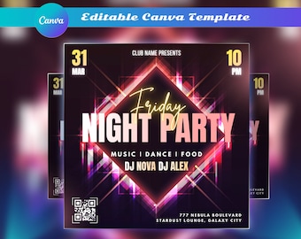 Editable Summer Day Club Flyer Template For Canva, DIY Event Party Flyer, Digital DJ happy hour Invite for Social Media, Instagram post