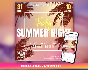 Editable Summer Day Club Flyer Template For Canva, DIY Event Party Flyer, Digital DJ happy hour Invite for Social Media, Instagram post