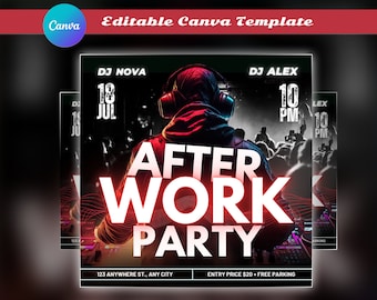 Redigerbar klubbflyermall för Canva, DIY-evenemangsfestflyer, digital födelsedagsflyer, DJ happy hour-inbjudan för sociala medier, Instagram-inlägg