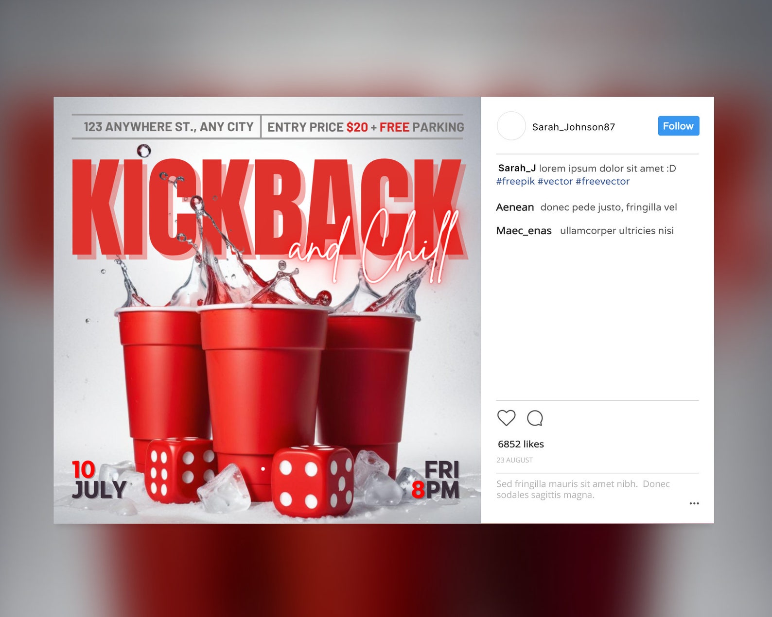 Kick Back Post Editable Summer Kickback Club Flyer Template for CANVA, DIY Event Party ...