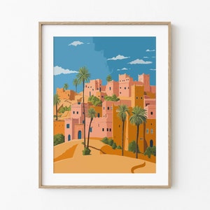 Moroccan Desert Art Print, Sahara Landscape Wall Decor, Morocco Travel Poster, Desert Dunes Artwork