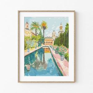 Seville Alcazar Canvas Art, Spanish Heritage Wall Decor, Spain Landmark Painting, Andalusian Architecture Gift