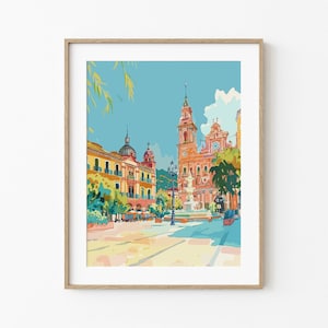 Cuadro vintage de la Plaza de España, obra de arte emblemática de España, recuerdo de viaje a Europa, impresión de monumento español